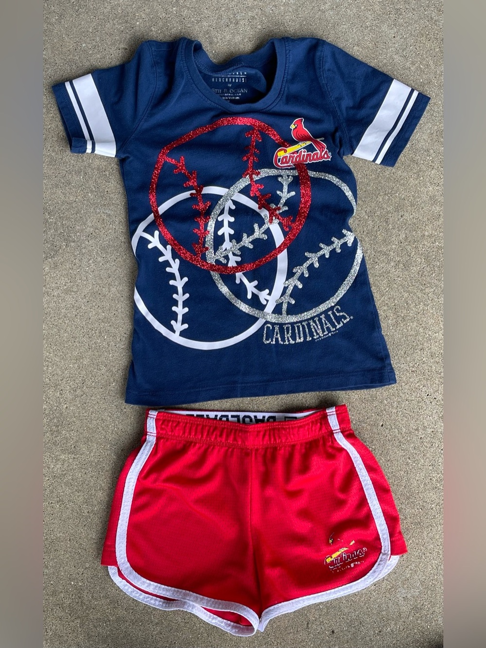 St. Louis Cardinals Girls Navy & Red Baseball Tee and Shorts Set-girls size 7